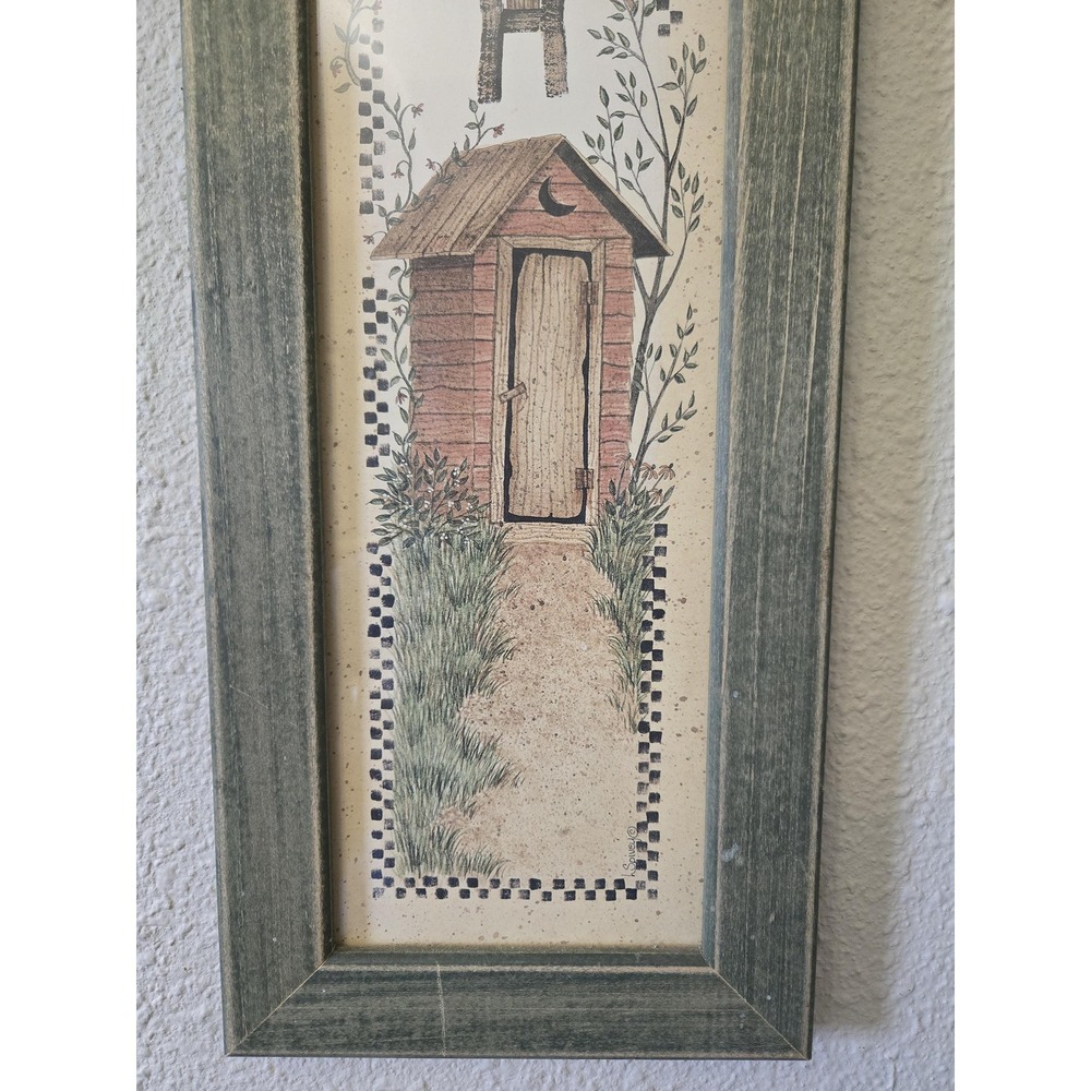 Vintage Linda Spivey Country Bath Outhouse Primitive Bathroom Framed Print - Picture 8 of 8